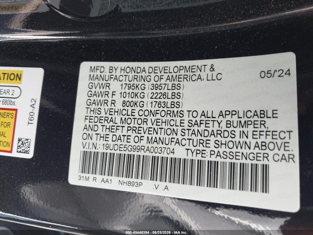 45446394 :رقم المزاد ، 19UDE5G99RA003704 vin ، 2024 Acura Integra Type S مزاد بيع