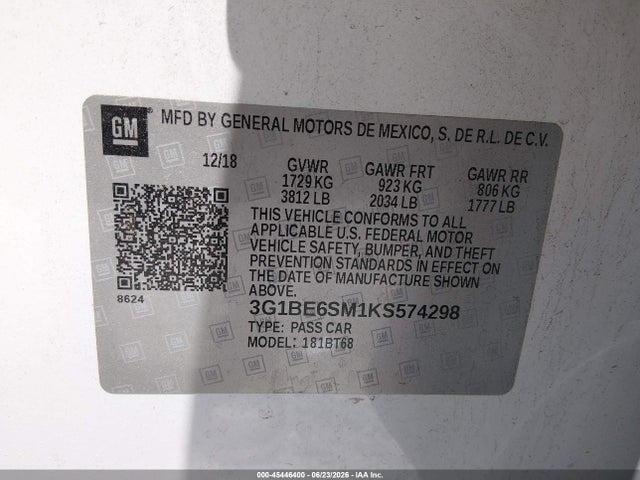 3G1BE6SM1KS574298 Chevrolet CRUZE LT
