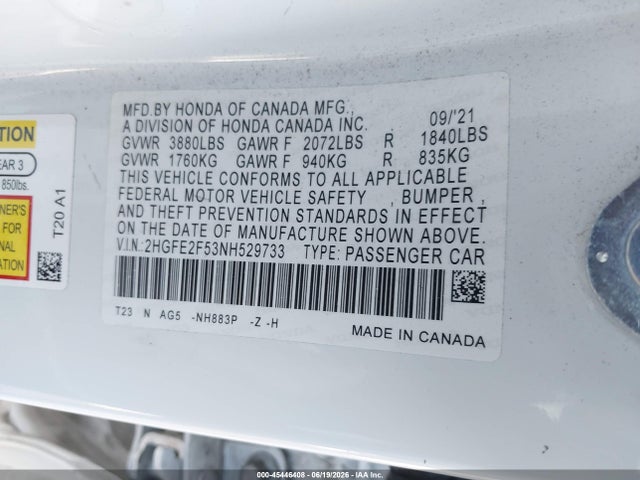 Honda Civic Sport 2022 2HGFE2F53NH529733 Image 9