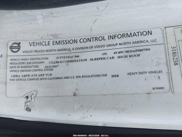 Продаж на аукціоні авто 2018 Volvo Vnl, vin: 4V4NC9EH4JN897591, номер лоту: 45446443