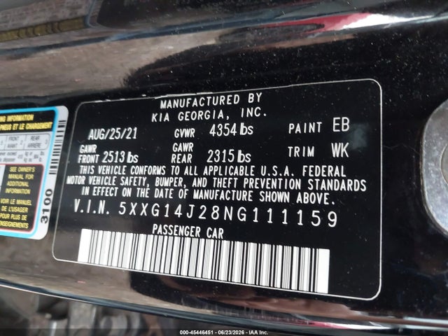 Продажа на аукционе авто 2022 Kia K5 Lxs, vin: 5XXG14J28NG111159, номер лота: 45446451