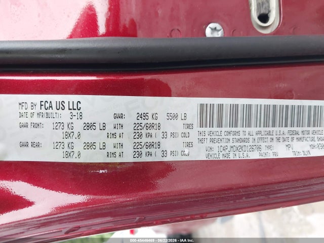 Продаж на аукціоні авто 2019 Jeep Cherokee Limited 4x4, vin: 1C4PJMDX2KD126706, номер лоту: 45446469
