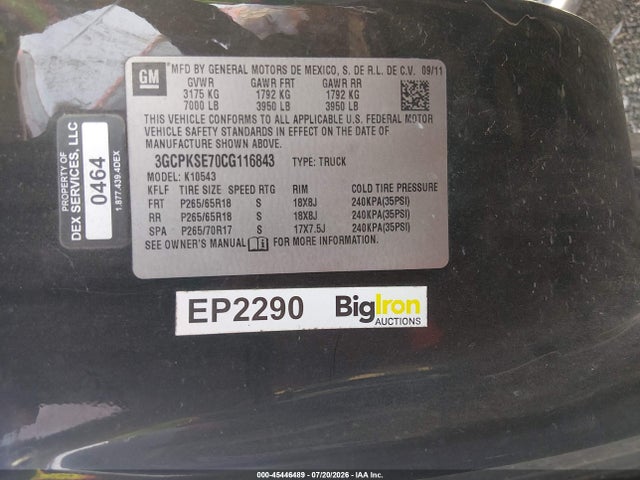 Продаж на аукціоні авто 2012 Chevrolet Silverado 1500 Lt, vin: 3GCPKSE70CG116843, номер лоту: 45446489