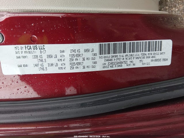 Aukcja sprzedaży 2017 Dodge Grand Caravan Sxt, vin: 2C4RDGCG0HR847521, numer aukcji: 45446494