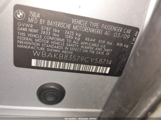 Продаж на аукціоні авто 2009 Bmw 750li, vin: WBAKB83579CY58714, номер лоту: 45446531