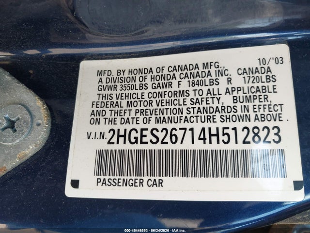 Продажа на аукционе авто 2004 Honda Civic Ex, vin: 2HGES26714H512823, номер лота: 45446553