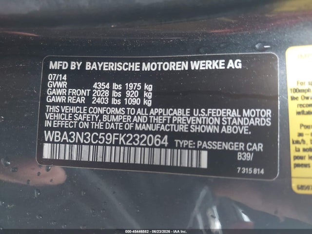 45446582 :رقم المزاد ، WBA3N3C59FK232064 vin ، 2015 Bmw 428i مزاد بيع