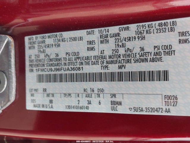Ford Escape Titanium 2015 1FMCU9J96FUA36081 Image 9