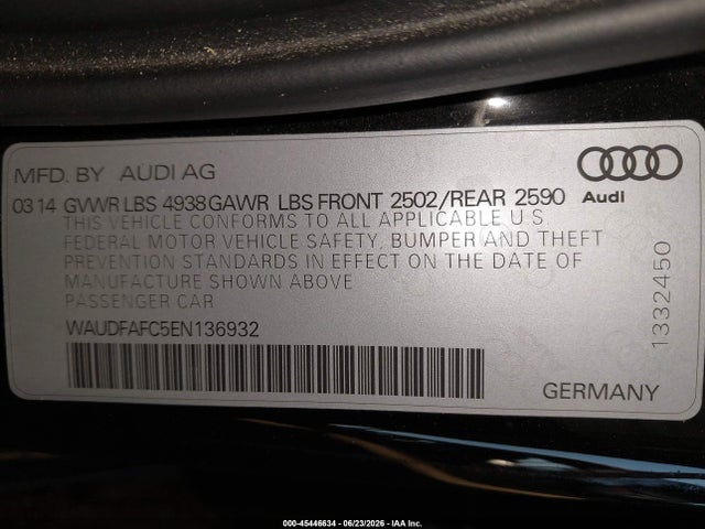 45446634 :رقم المزاد ، WAUDFAFC5EN136932 vin ، 2014 Audi A6 2.0t Premium مزاد بيع