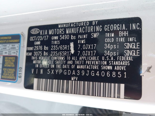 KIA Sorento 2.4l Lx 2018 5XYPGDA39JG406851 Image 9
