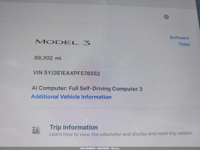 Продажа на аукционе авто 2023 Tesla Model 3 Rear-wheel Drive, vin: 5YJ3E1EAXPF576552, номер лота: 45446640