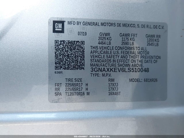3GNAXKEV6LS510048 Chevrolet Equinox Fwd Lt 1.5l Turbo