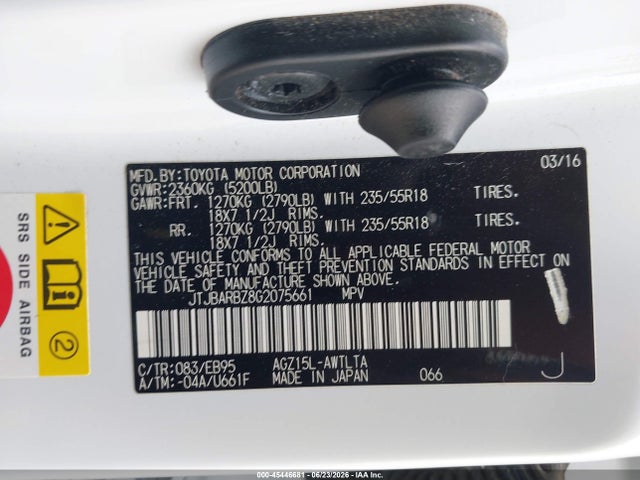 Aukcja sprzedaży 2016 Lexus Nx 200t F Sport, vin: JTJBARBZ8G2075661, numer aukcji: 45446681