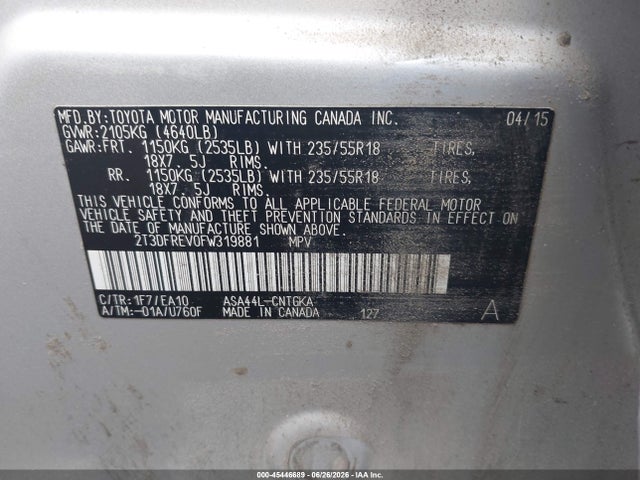 Toyota Rav4 Limited 2015 2T3DFREV0FW319881 Image 9
