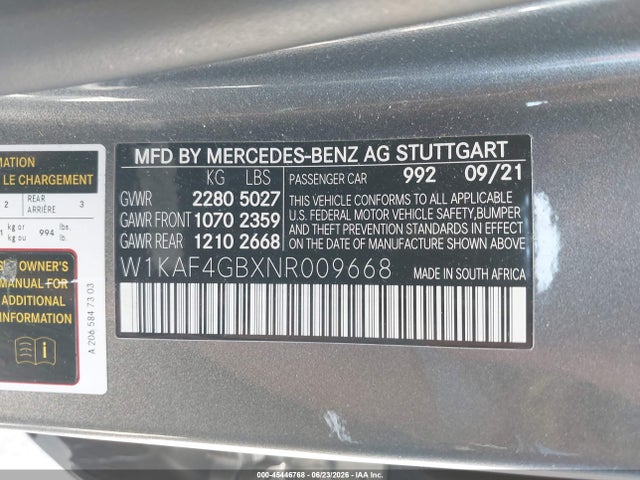 W1KAF4GBXNR009668 Mercedes-Benz C 300 Sedan