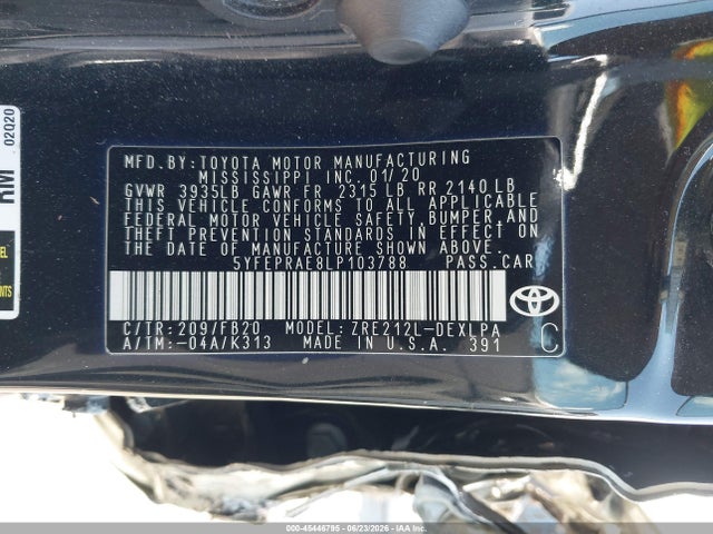 Toyota COROLLA LE 2020 5YFEPRAE8LP103788 Image 9