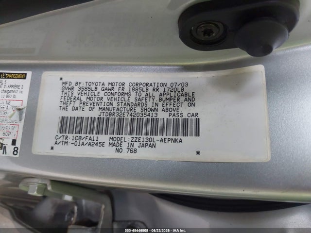 Продажа на аукционе авто 2004 Toyota Corolla Le, vin: JTDBR32E742035413, номер лота: 45446808