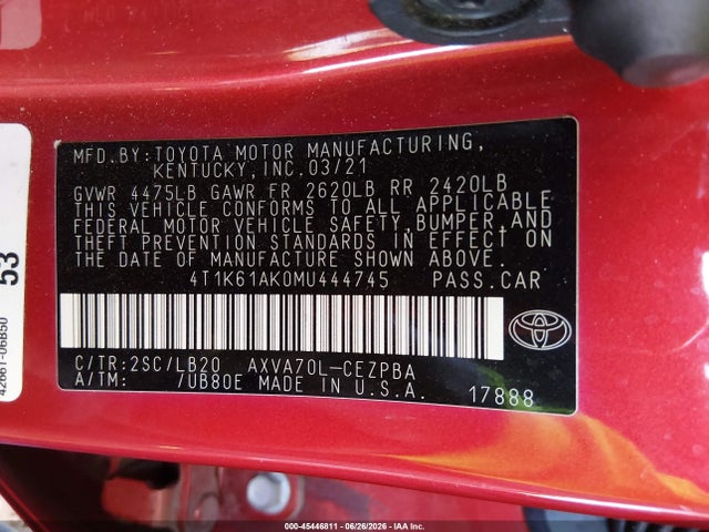 4T1K61AK0MU444745 Toyota CAMRY XSE