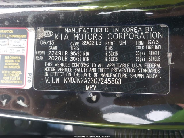 Aukcja sprzedaży 2016 Kia Soul, vin: KNDJN2A23G7245863, numer aukcji: 45446822