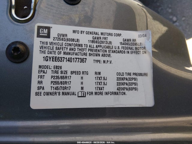 Aukcja sprzedaży 2004 Cadillac Srx Standard, vin: 1GYEE637140177367, numer aukcji: 45446825