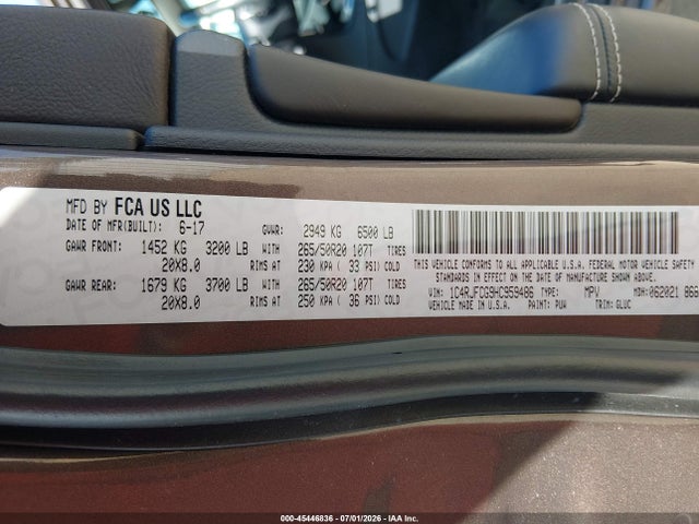 Продажа на аукционе авто 2017 Jeep Grand Cherokee Overland, vin: 1C4RJFCG9HC959486, номер лота: 45446836