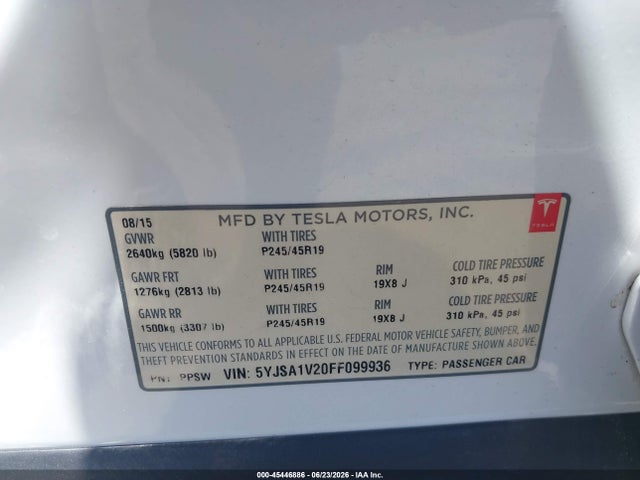 Tesla Model S 70d/85d/p85d 2015 5YJSA1V20FF099936 Image 9