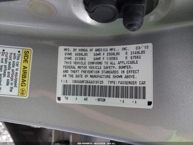 Aukcja sprzedaży 2010 Acura Tl 3.5, vin: 19UUA8F26AA016125, numer aukcji: 45446910