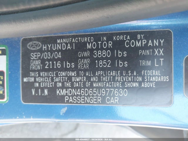 Aukcja sprzedaży 2005 Hyundai Elantra Gls/gt, vin: KMHDN46D65U977630, numer aukcji: 45446927