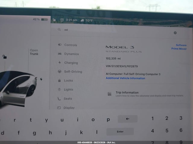 5YJ3E1EA1LF612879 Tesla Model 3 Standard Range Plus Rear-wheel Drive/standard Range Rear-wheel Drive