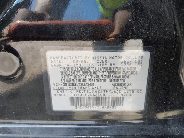 2025 Nissan Versa 1.6 Sv მანქანა იყიდება აუქციონზე, vin: 3N1CN8EV4SL842401, აუქციონის ნომერი: 45446947