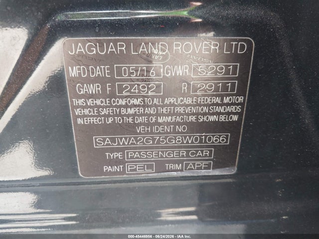 Auction sale of the 2016 Jaguar Xj Xjl Portfolio, vin: SAJWA2G75G8W01066, lot number: 45446956
