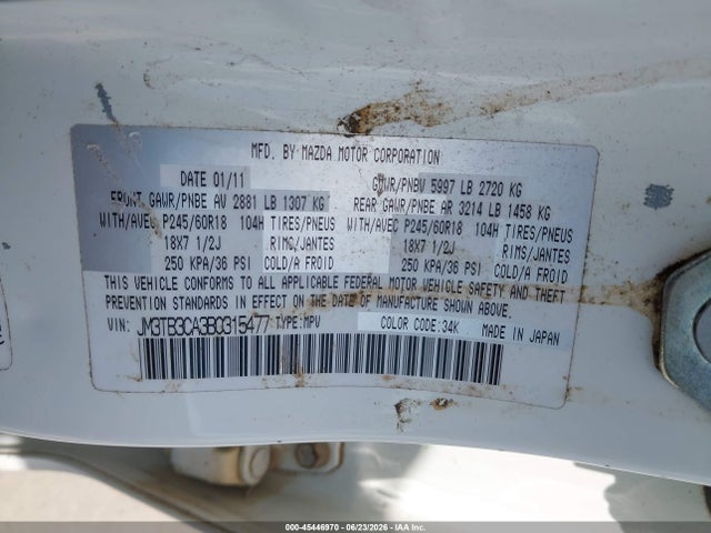 Продажа на аукционе авто 2011 Mazda Cx-9 Touring, vin: JM3TB3CA3B0315477, номер лота: 45446970