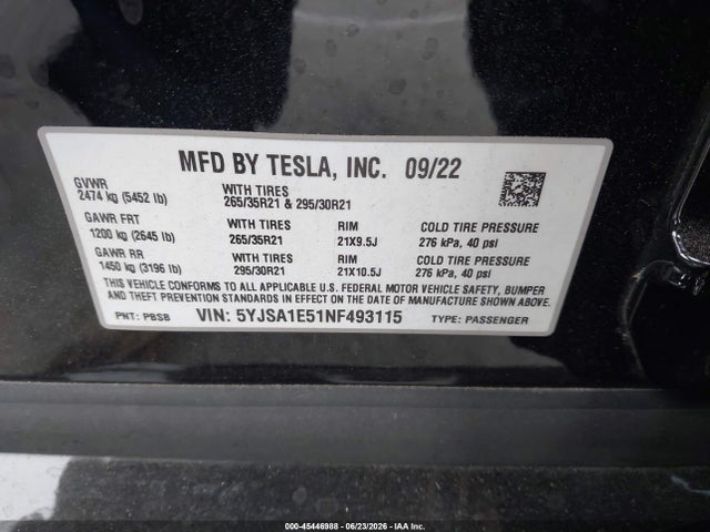 Tesla Model S Dual Motor All-wheel Drive 2022 5YJSA1E51NF493115 Image 9