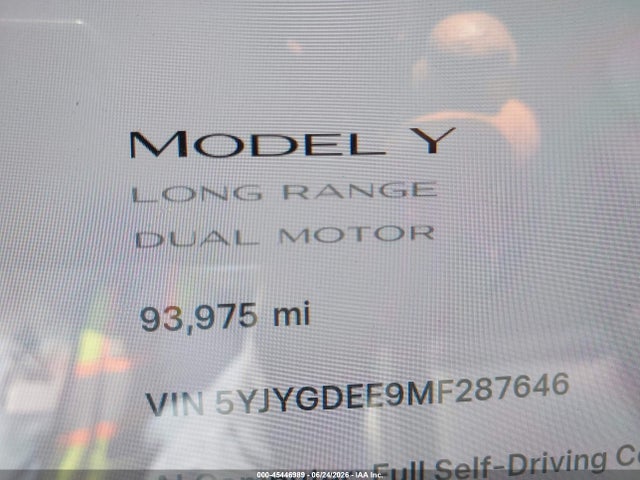 Aukcja sprzedaży 2021 Tesla Model Y Long Range Dual Motor All-wheel Drive, vin: 5YJYGDEE9MF287646, numer aukcji: 45446989