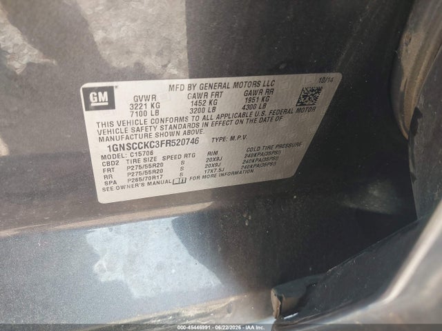 Продажа на аукционе авто 2015 Chevrolet Tahoe Ltz, vin: 1GNSCCKC3FR520746, номер лота: 45446991