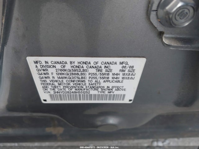 45447072 :رقم المزاد ، 2HNYD28248H551252 vin ، 2008 Acura Mdx مزاد بيع