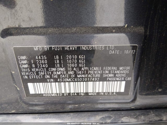 45447117 :رقم المزاد ، 4S3BMCC65D3017492 vin ، 2013 Subaru Legacy 2.5i Premium مزاد بيع