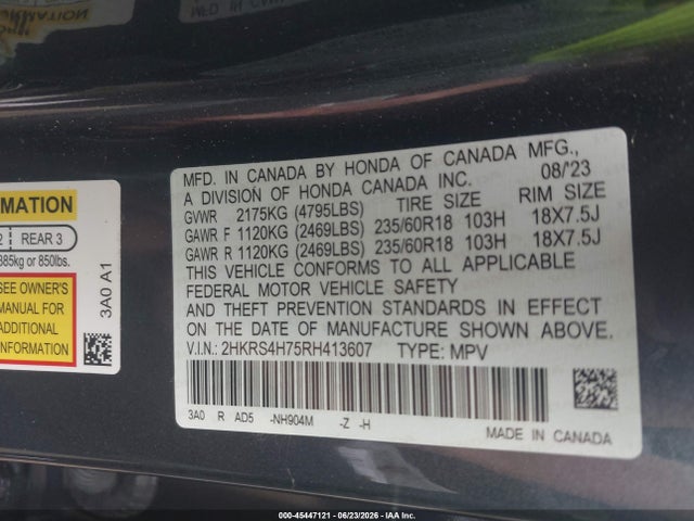 Продажа на аукционе авто 2024 Honda Cr-v Ex-l Awd, vin: 2HKRS4H75RH413607, номер лота: 45447121
