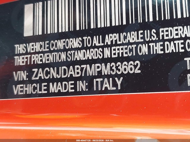 2021 Jeep Renegade Sport 4x4 მანქანა იყიდება აუქციონზე, vin: ZACNJDAB7MPM33662, აუქციონის ნომერი: 45447128
