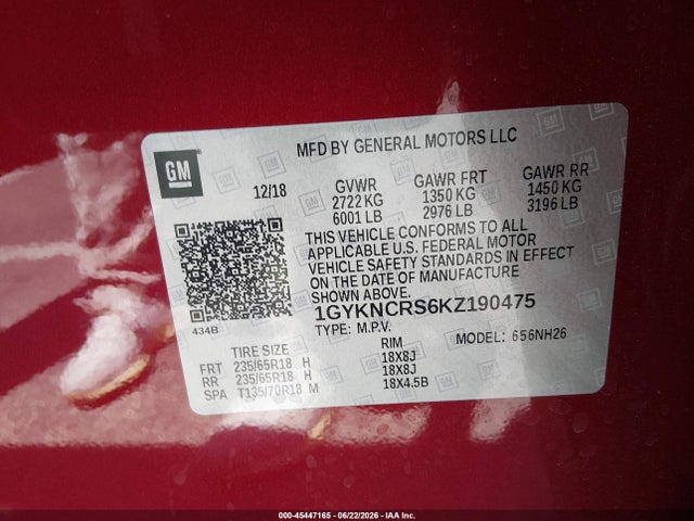 Cadillac XT5 LUXURY 2019 1GYKNCRS6KZ190475 Image 9