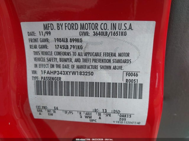 Продажа на аукционе авто 2000 Ford Focus Se, vin: 1FAHP343XYW183250, номер лота: 45447206