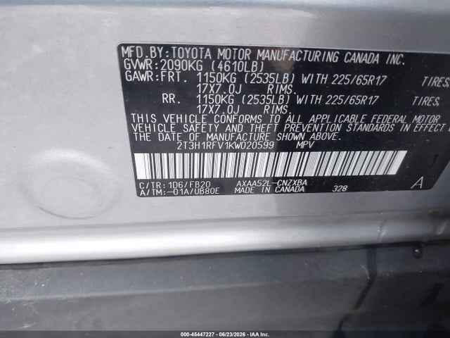 Toyota RAV4 LE 2019 2T3H1RFV1KW020599 Image 9