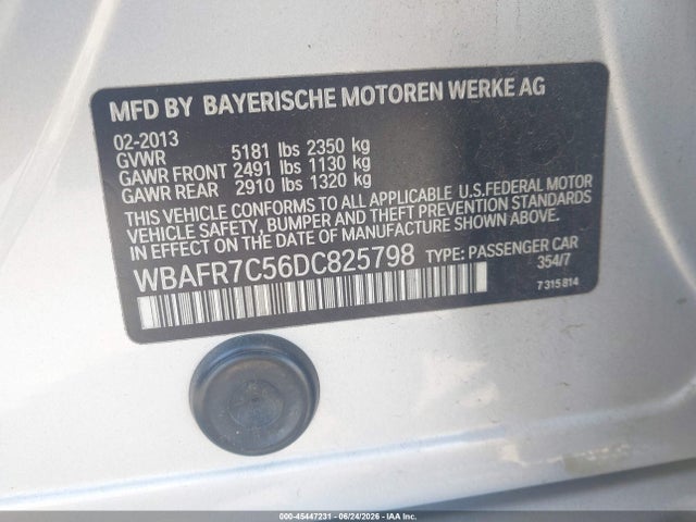 2013 Bmw 535i მანქანა იყიდება აუქციონზე, vin: WBAFR7C56DC825798, აუქციონის ნომერი: 45447231