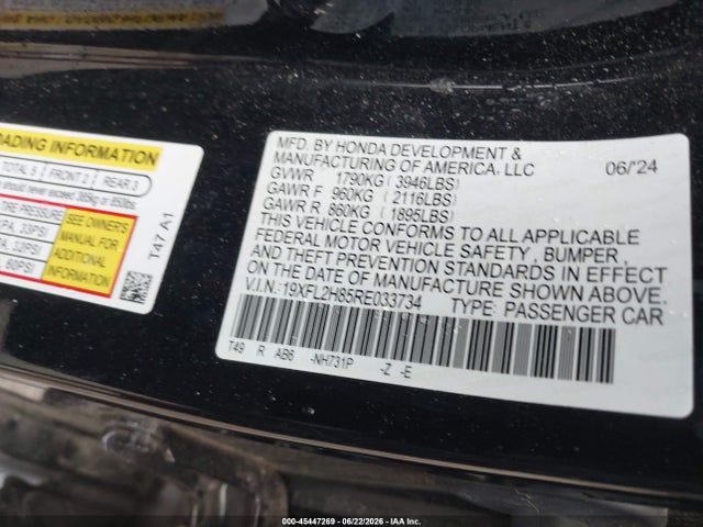 19XFL2H85RE033734 Honda Civic Sport