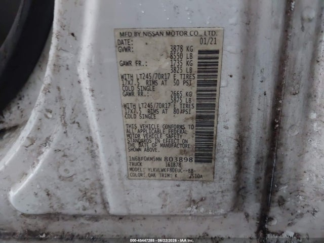 Aukcja sprzedaży 2021 Nissan Nv Cargo Nv1500 S Standard Roof V6, vin: 1N6BF0KM5MN803898, numer aukcji: 45447285