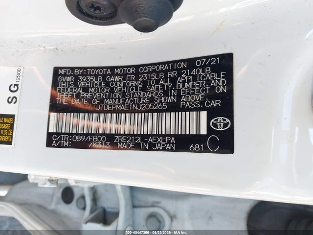 45447306 :رقم المزاد ، JTDEPMAE1NJ205265 vin ، 2022 Toyota Corolla Le مزاد بيع