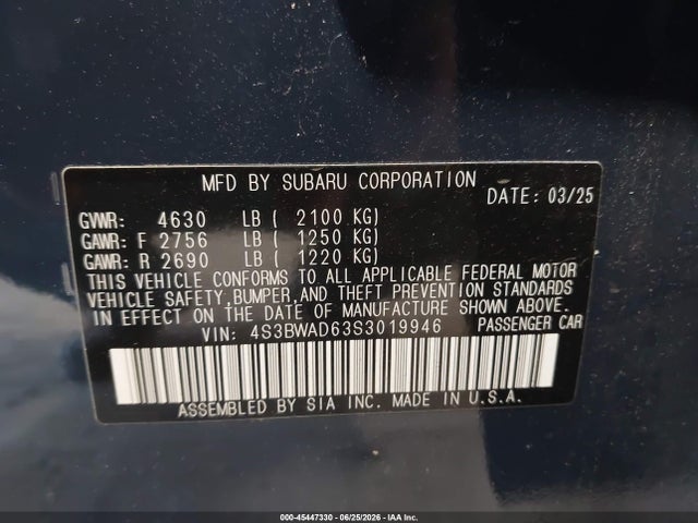 Продажа на аукционе авто 2025 Subaru Legacy Premium, vin: 4S3BWAD63S3019946, номер лота: 45447330