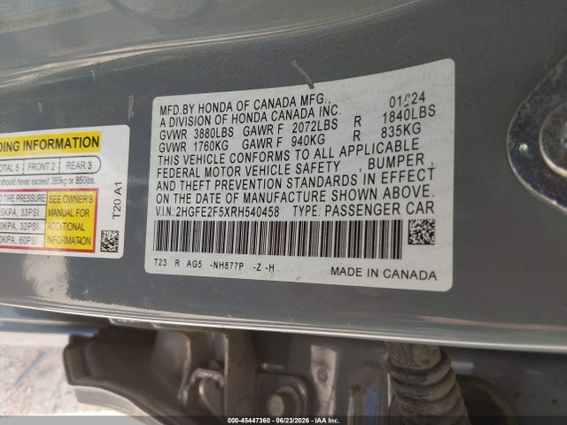 2HGFE2F5XRH540458 Honda Civic Sport