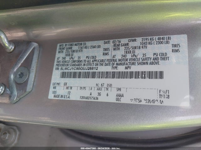 Aukcja sprzedaży 2016 Lincoln Mkc Premier, vin: 5LMCJ1C90GUJ28812, numer aukcji: 45447368