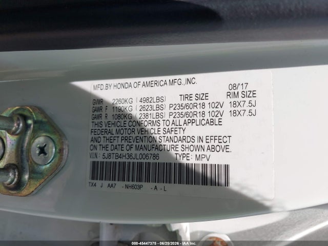 Aukcja sprzedaży 2018 Acura Rdx Acurawatch Plus Package, vin: 5J8TB4H36JL006786, numer aukcji: 45447375